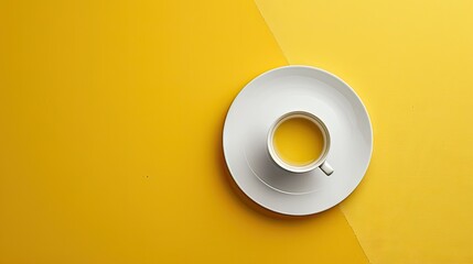 Canvas Print -  a cup of coffee sitting on top of a white saucer on a yellow and yellow tablecloth next to a cup of coffee.