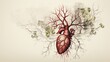 Intricate anatomical illustration showcasing the human heart and its network of coronary arteries