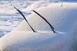 windshield wipers raised up on a snow-covered car