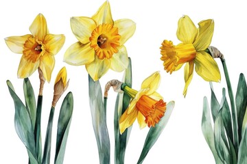 Canvas Print - A group of yellow daffodils on a white background. Perfect for spring-themed designs and floral arrangements