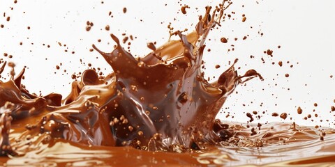 Wall Mural - A visually appealing image of a chocolate splash on a clean white surface. Perfect for food and dessert related projects