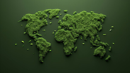 world map shape of green grass isolated on green background