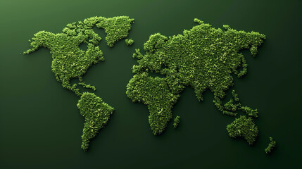 world map shape of green grass isolated on green background