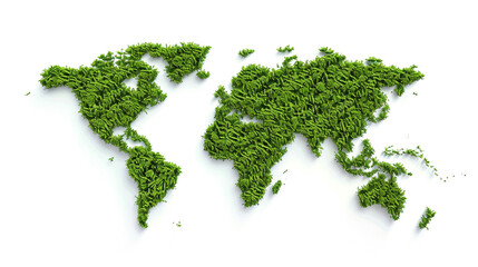 world map shape of green grass isolated on white background