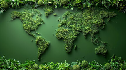 world map shape of green grass isolated on green background
