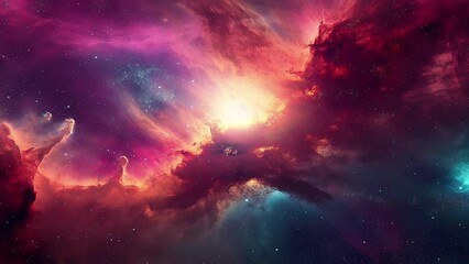 Wall Mural - Loop Animation of galaxy space nebula towards bright light loop Animation. Nebula galaxy. astronomy video