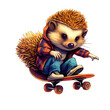 Hedgehog skating on White Background