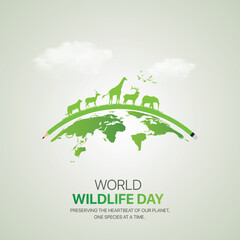 World wildlife day creative ads design. March 3 wildlife Day social media poster vector 3D illustration.