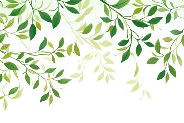 illustration of tree branch with green leaves on white background
