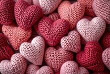Pink Knitted Hearts, Valentine's Day. Generative AI