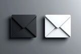 Fototapeta  - Sleek black and white email icons, metallic sheen, elegance. Contrasting stylish email envelopes, reflective surfaces, luxurious appeal. Chic black and white mail envelope symbols in monochrome
