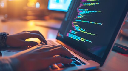 programmiercode: hände auf dem laptop-bildschirm