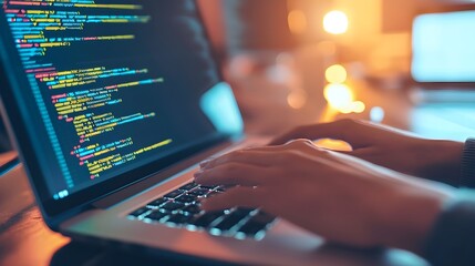 Programmiercode: Hände auf dem Laptop-Bildschirm