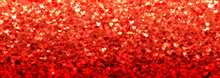 Red Magic Background With Glittering Heart Shapes. Happy Valentine's Day Header Or Banner Or Letter Template.