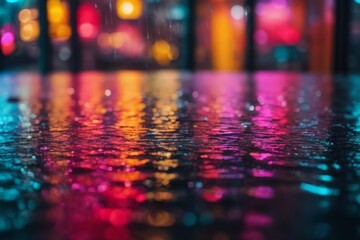 Canvas Print - Background of colorful neon lights reflected in raindrops