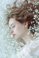 Wall Mural - Beautiful young woman sleeping in light dress