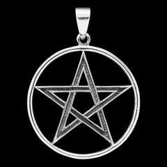 Sticker - Silver Pentogram pendant. 925 silver. Occult accessory, dark magic. Satan, Baphomet, Devil, 666, Lilith. Accessory for rockers, metalheads, punks, goths.