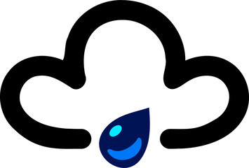 Wall Mural - Vector graphic of a light rain symbol as used on weather maps shown on television weather forecasts. It consists of a dark cloud with a single raindrop falling