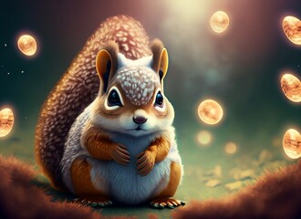 Canvas Print - furry cheerful baby squirrel with big eyes 