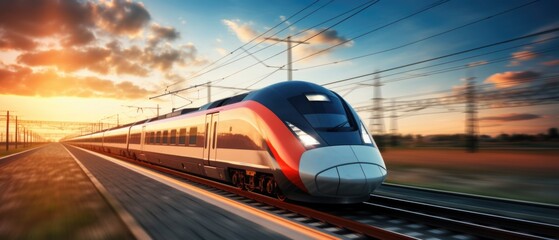 A symbol of progress, the high-speed train races beneath a sky adorned with magnificent clouds