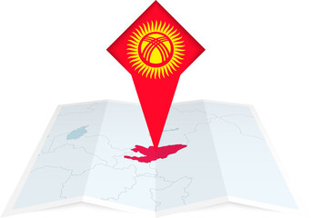 Wall Mural - Kyrgyzstan pin flag and map on a folded map