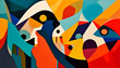 © Pat dream - Abstract illustration of various feline eyes with bright colors. Cubism style collage for wallpaper. background design..