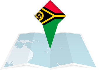 Wall Mural - Vanuatu pin flag and map on a folded map