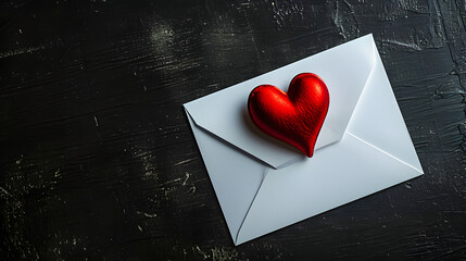 Sticker - White envelope with heart. Black background. Valentine's day banner.