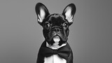 Fototapeta Psy - French Bulldog puppy wearing a bow tie, posing against a simple, elegant backdrop