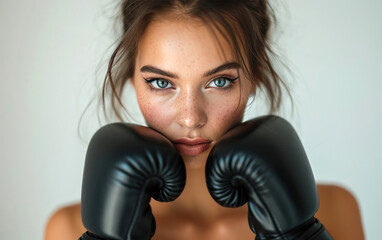 Poster - Beautiful gym girl in a training class wearing boxing gloves