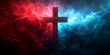 Divine Power - Cross Amidst Red and Blue Lightning