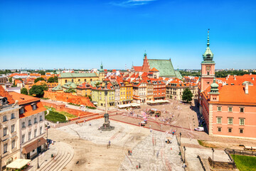 Wall Mural - Warsaw Old Town Aerial view during Sunny Summer Day with Blue Sky