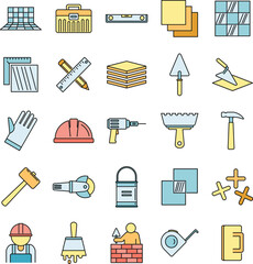 Wall Mural - Tiler worker icons set. Outline set of tiler worker vector icons thin line color flat on white