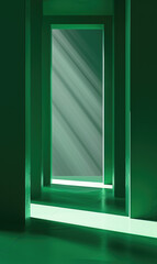 Canvas Print - A futuristic green passage leads through a futuristic corridor hallway.