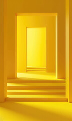 Wall Mural - Minimalist open door bathed in yellow light, creating a bold and inviting abstract concept.