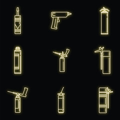 Poster - Home polyurethane foam icons set. Outline set of home polyurethane foam vector icons neon color on black