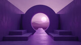 Fototapeta Przestrzenne - A glowing purple arch in a futuristic passage leads to the outdoor alien planet.
