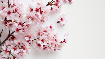 Wall Mural - Cherry blossoms branch on white background. Minimalistic design. Copy space