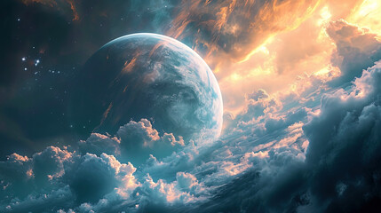 Wall Mural - A hypnotizing view of the planetary fog surrounded by luminous gas clouds