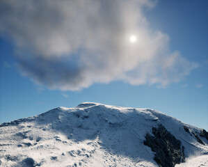 Wall Mural - Snowy mountain under a sunny sky with some clouds.