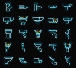 Poster - Gutter drain icons set. Outline set of gutter drain vector icons neon color on black