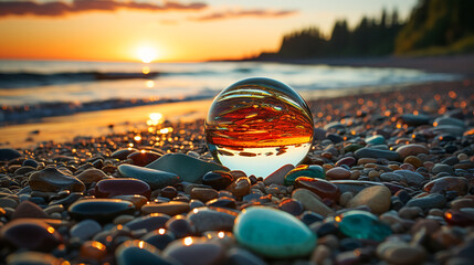 glass transparent ball at sunset