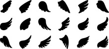 Wings Icons. Set Of Black Wings Icons. Bird Wings, Angel Wings Elements. Wings Collection In Different Shape. Vector Illustration