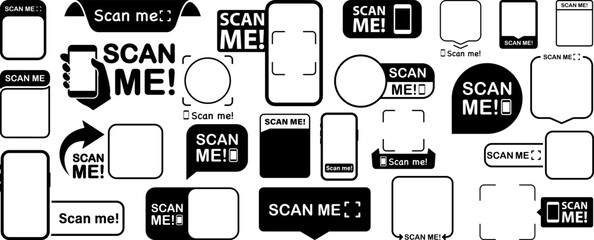 Leinwandbilder - Scan qr code. Scan QR code flat icon with phone. Qr Code template for mobile app, payment and discounts. Barcode. Mobile payment and quick response codes. Scan me with smartphone. Vector illustration