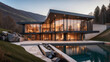 Lujosa casa de arquitectura moderna en la montaña, de líneas rectas, con vistas a un increíble lago natural