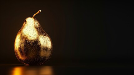 Poster - Shiny golden pear made of gold on dark background, perfect for opulent decor themes, advertisements, and artistic representations of wealth or indul. Jewelry fruit. Banner with copy space