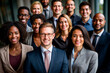 © ADDICTIVE STOCK - AI Generated Image of diverse group of professional businesspeople smiling confidently in formal attire representing teamwork and inclusivity