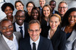 © ADDICTIVE STOCK - AI Generated Image top view of diverse group of professional businesspeople smiling confidently in formal attire representing teamwork and inclusivity