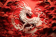 White Dragon Paper Cut on Red Background