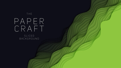 Wall Mural - green paper layers. 3d abstract gradient papercut. colorful origami shape concept
